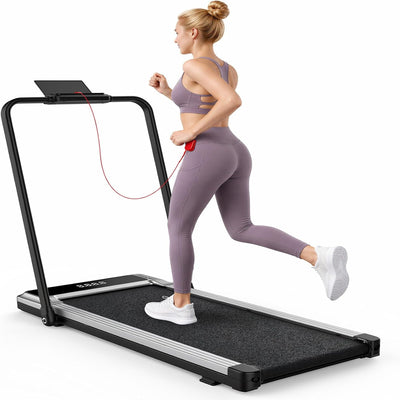 Foldable Walking Pad Treadmill for Home Office with Handle Bar, 3-In-1 Portable Treadmill under Desk, Low Noise Operation, Remote Control & LED Display, Black