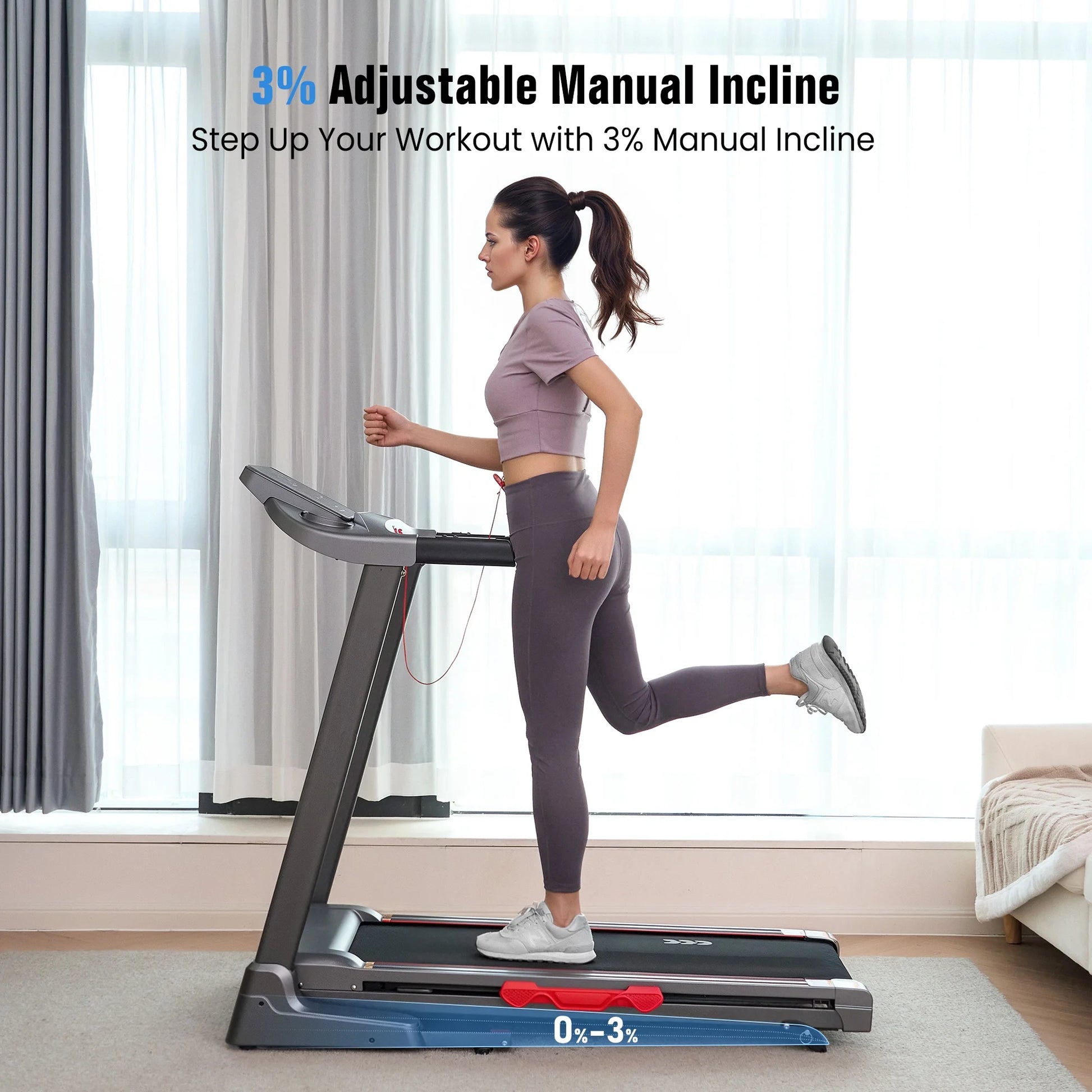 Treadmill for Home with 3 Level Manual Incline Smart APP USB Charging Foldable Running Electric Treadmill Gym