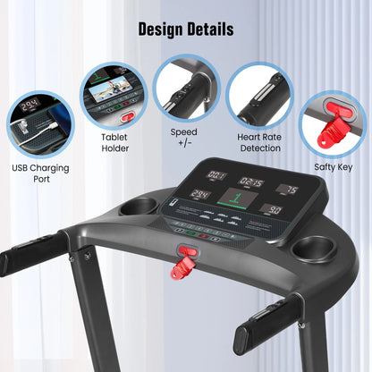 Treadmill for Home with 3 Level Manual Incline Smart APP USB Charging Foldable Running Electric Treadmill Gym