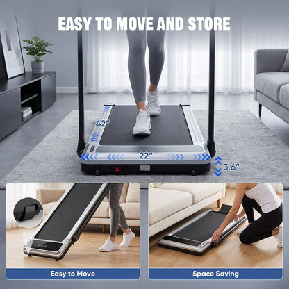Foldable Walking Pad Treadmill for Home Office with Handle Bar, 3-In-1 Portable Treadmill under Desk, Low Noise Operation, Remote Control & LED Display, Black