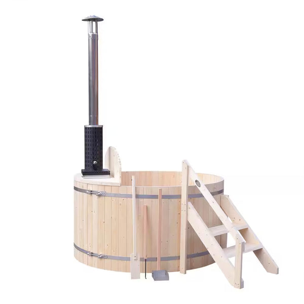 Wood Fired 4-Person to 5-Person 0-Jet Hot Tub and Ice Bath with Internal Stove Pine