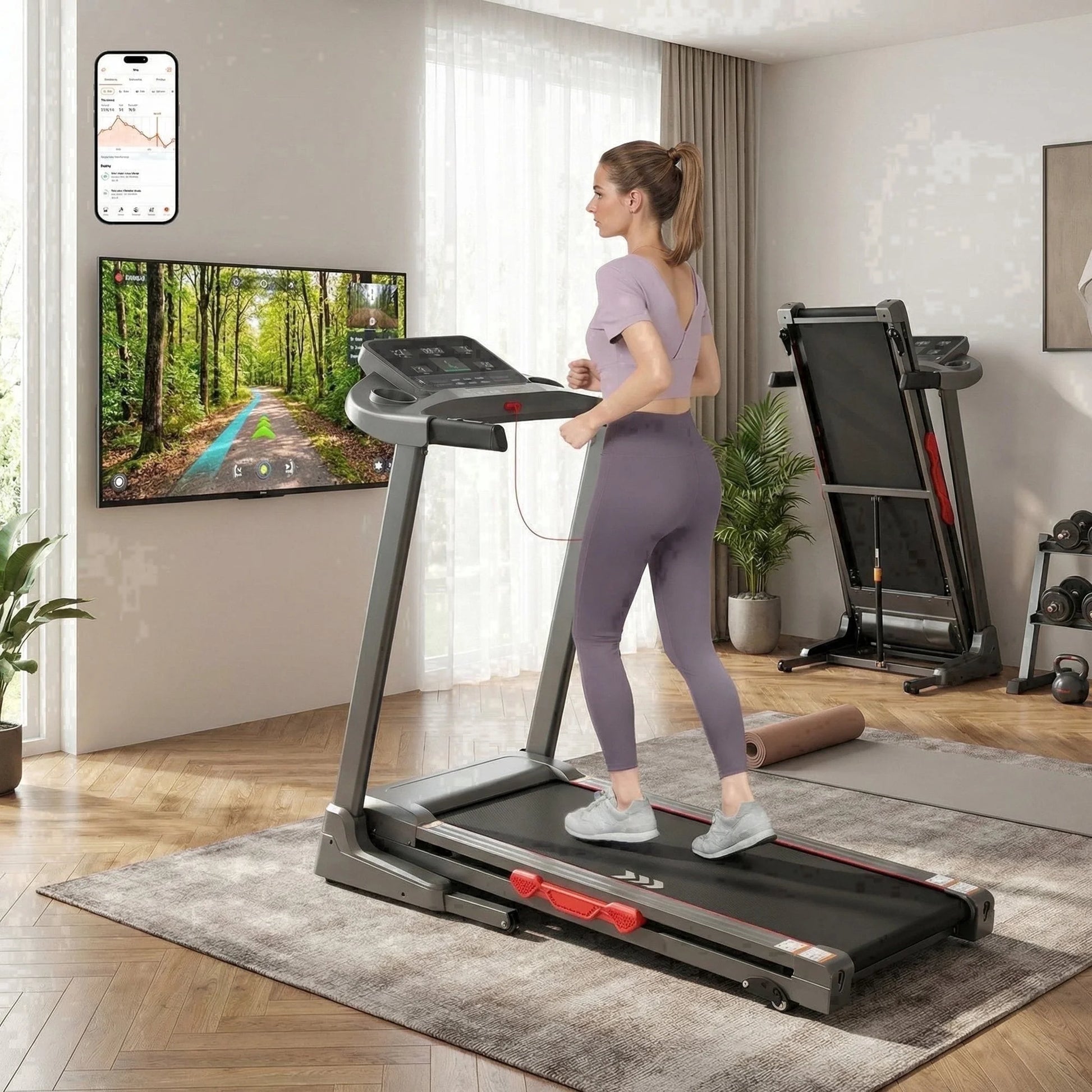 Treadmill for Home with 3 Level Manual Incline Smart APP USB Charging Foldable Running Electric Treadmill Gym