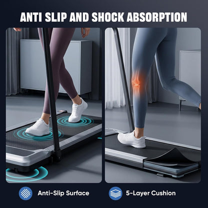 Foldable Walking Pad Treadmill for Home Office with Handle Bar, 3-In-1 Portable Treadmill under Desk, Low Noise Operation, Remote Control & LED Display, Black