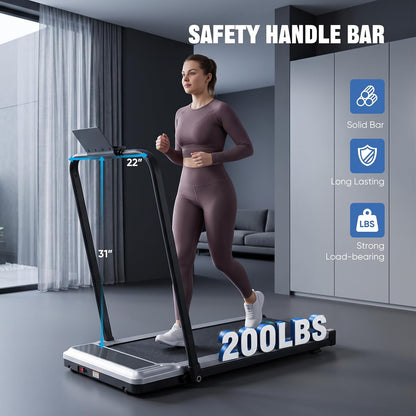 Foldable Walking Pad Treadmill for Home Office with Handle Bar, 3-In-1 Portable Treadmill under Desk, Low Noise Operation, Remote Control & LED Display, Black
