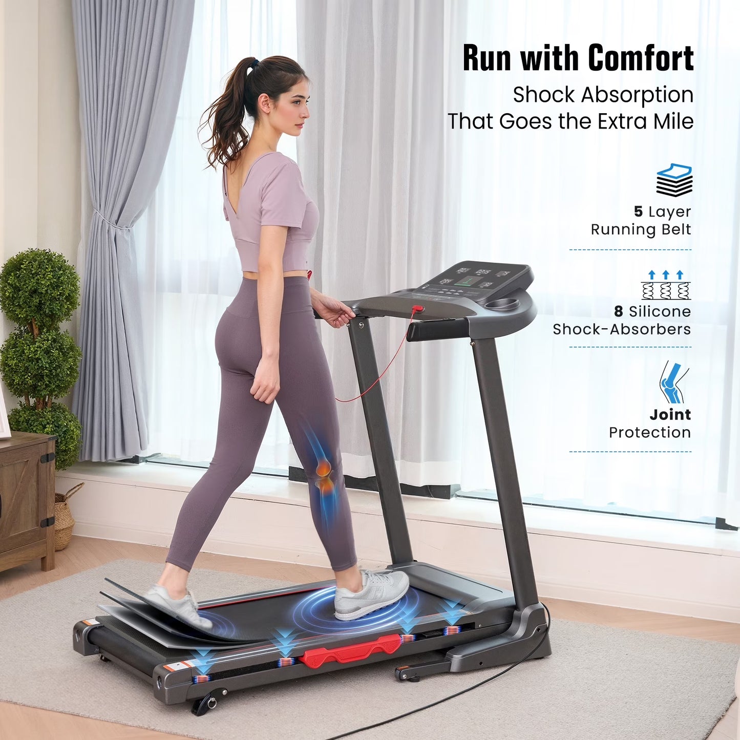 Treadmill for Home with 3 Level Manual Incline Smart APP USB Charging Foldable Running Electric Treadmill Gym
