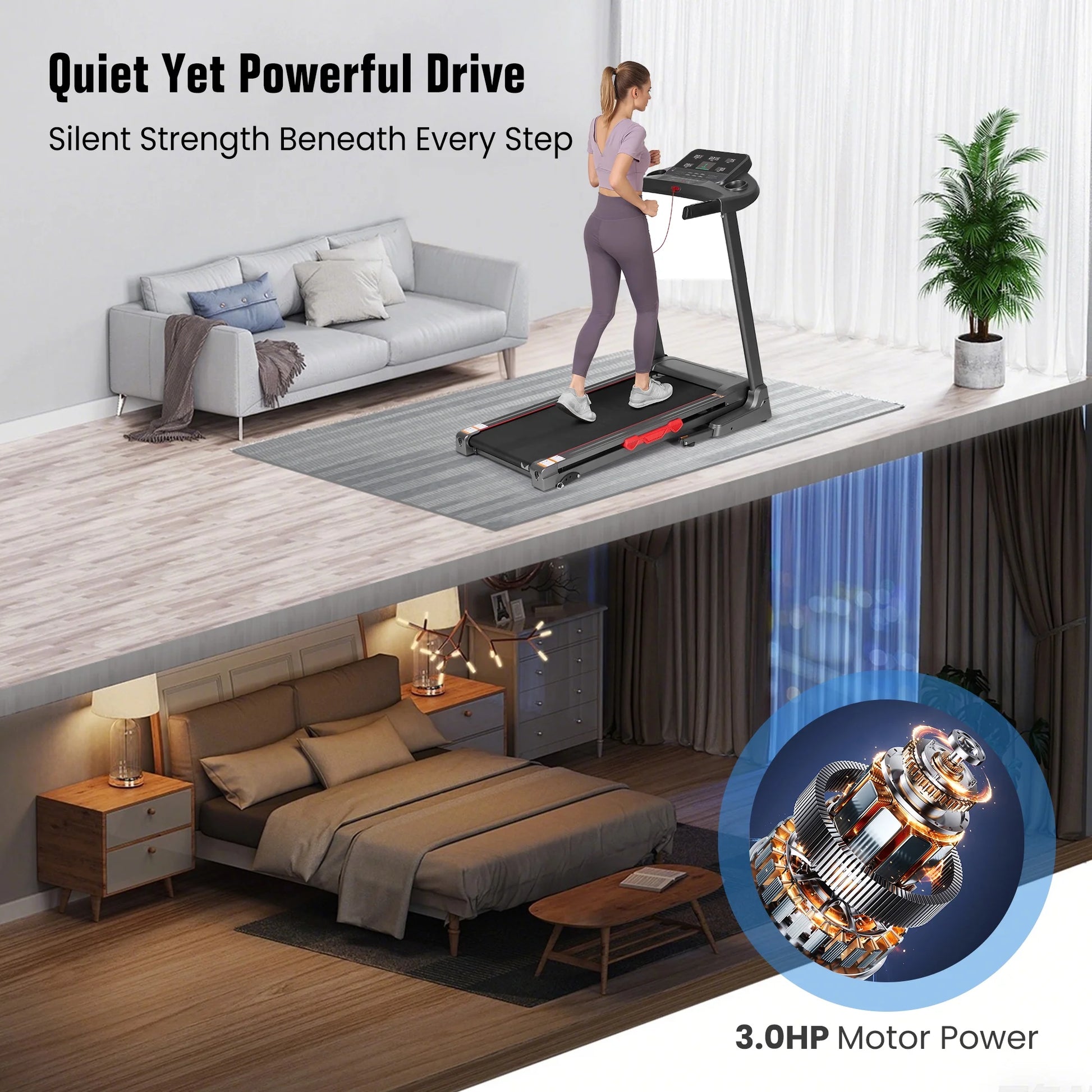 Treadmill for Home with 3 Level Manual Incline Smart APP USB Charging Foldable Running Electric Treadmill Gym